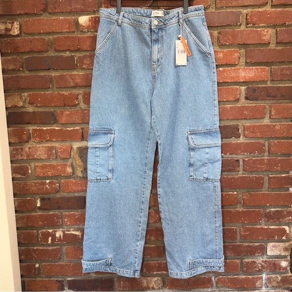 Mango Denim - Mango MNG Cargo Jeans Womens 10 Blue Denim Cargo‎ Baggy Grunge Pockets NWT